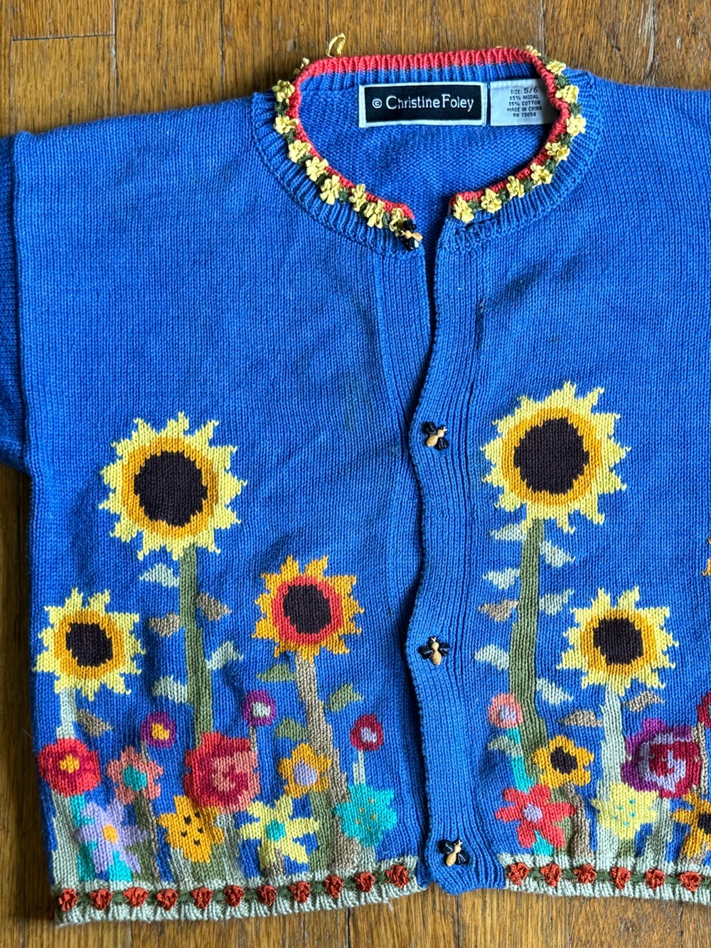 Christine Foley Girls Blue Sunflower Knit Cardigan
